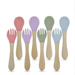 2-Piece Wooden Handle Silicone Fork & Spoon Set 