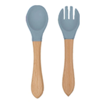 2-Piece Wooden Handle Silicone Fork & Spoon Set 