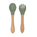 2-Piece Wooden Handle Silicone Fork & Spoon Set 