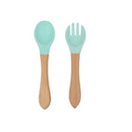 2-Piece Wooden Handle Silicone Fork & Spoon Set 