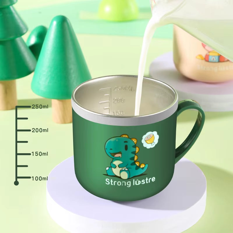 250ml/8.5oz Cartoon Stainless Steel Kids Straw Cup with Lid