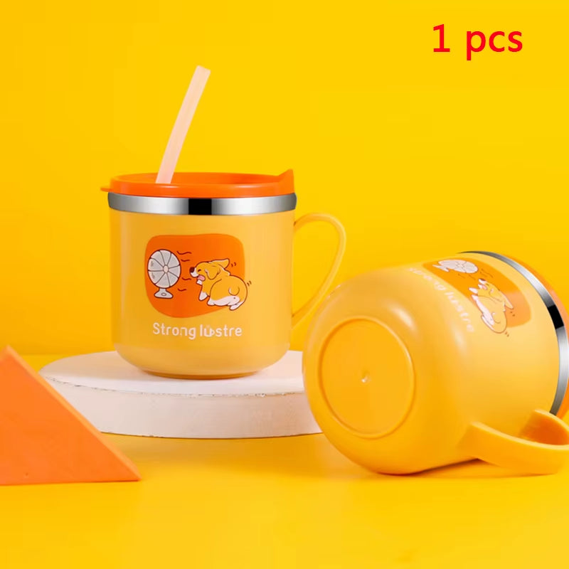 250ml/8.5oz Cartoon Stainless Steel Kids Straw Cup with Lid