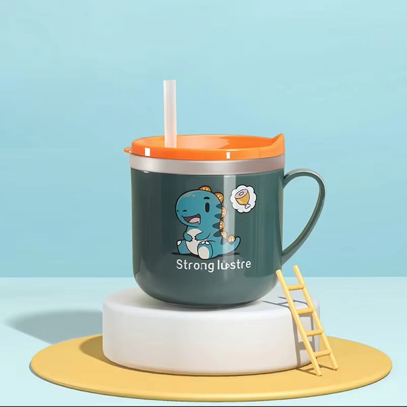 250ml/8.5oz Cartoon Stainless Steel Kids Straw Cup with Lid